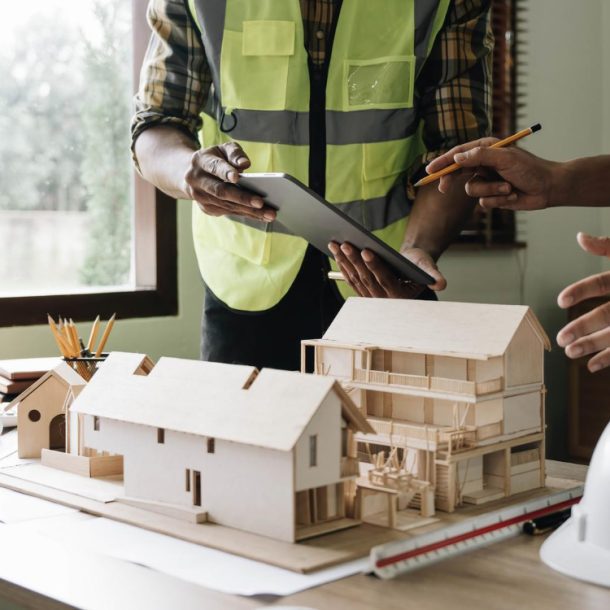 Two person discussing design